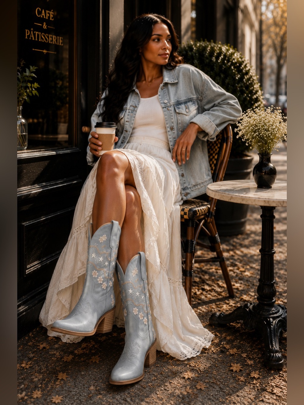 Light Blue Embroidered Western Boots